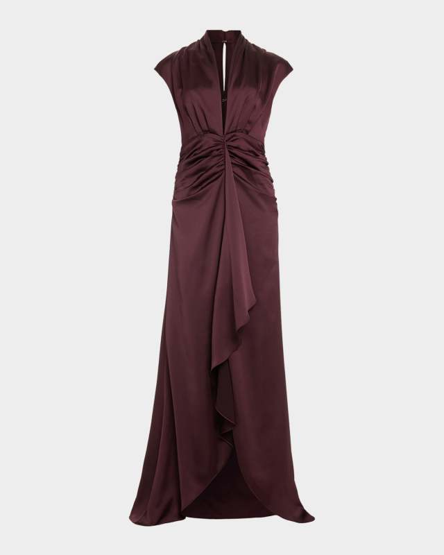 Catrin Draped Deep V-Neck Gown